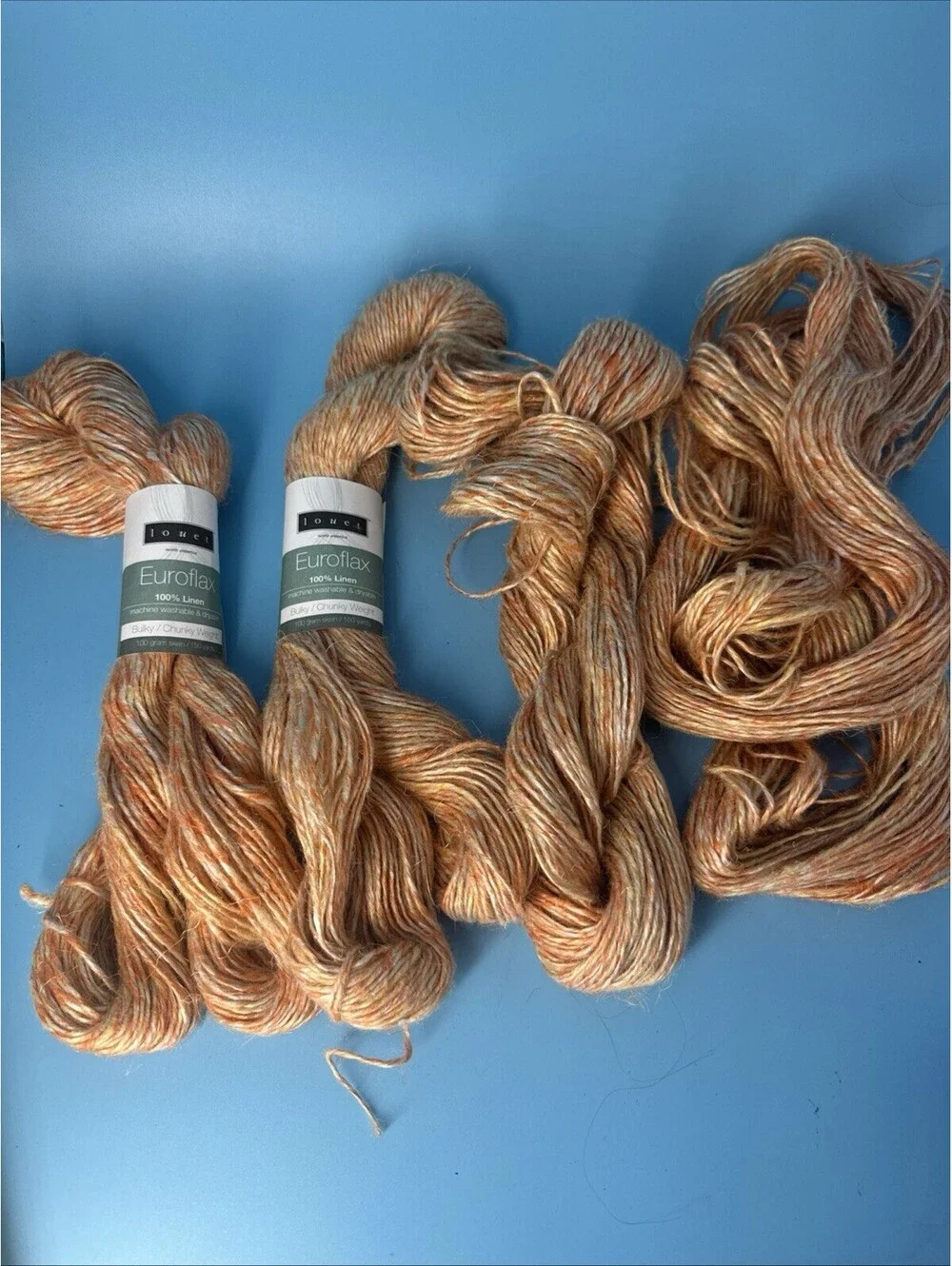 Lot of 4 Louet Euroflax 100% Linen Yarn Pumpkin Bulky Chunky Weight 150 Yds 100g